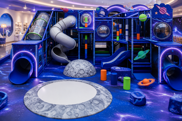 Custom themed indoor playground design layout and 3D rendering stage