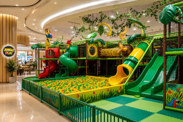 Themed play environments for custom commercial indoor playgrounds