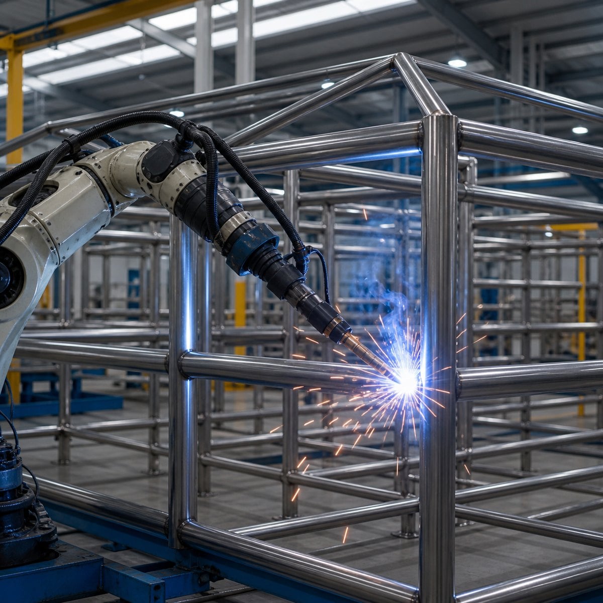 Robotic welding on tubular steel frames for indoor play structures