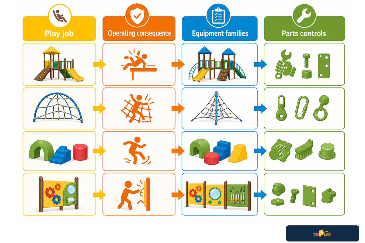 Equipment-family map links play jobs to evidence and maintenance controls; Toplay owner lifecycle guide.