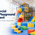 Toplay commercial indoor playground equipment featuring colorful slides, multi-level play structures, ball pits, climbing areas, and soft play equipment.