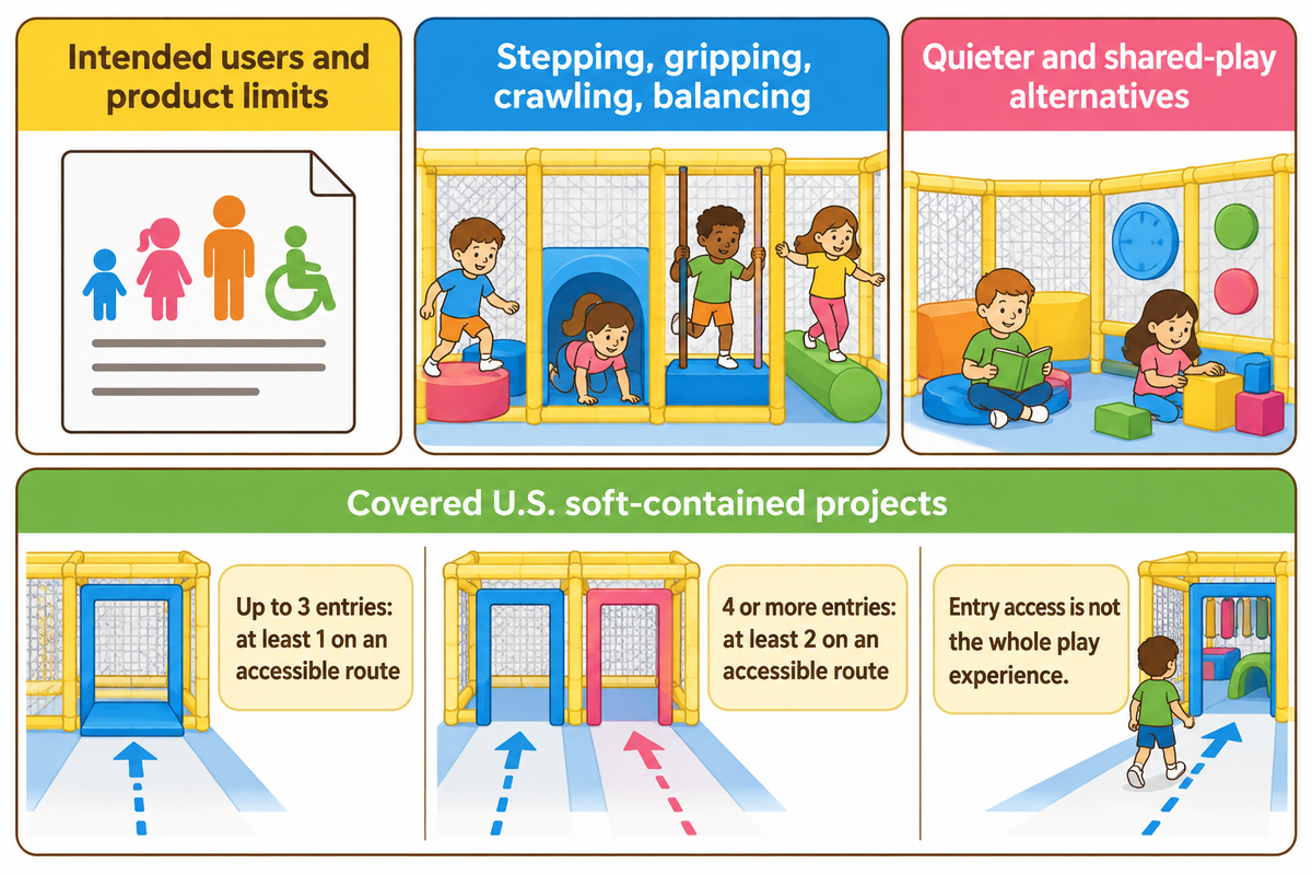 For covered U.S. soft-contained projects, accessible entry counts differ from the activities a child can choose inside.