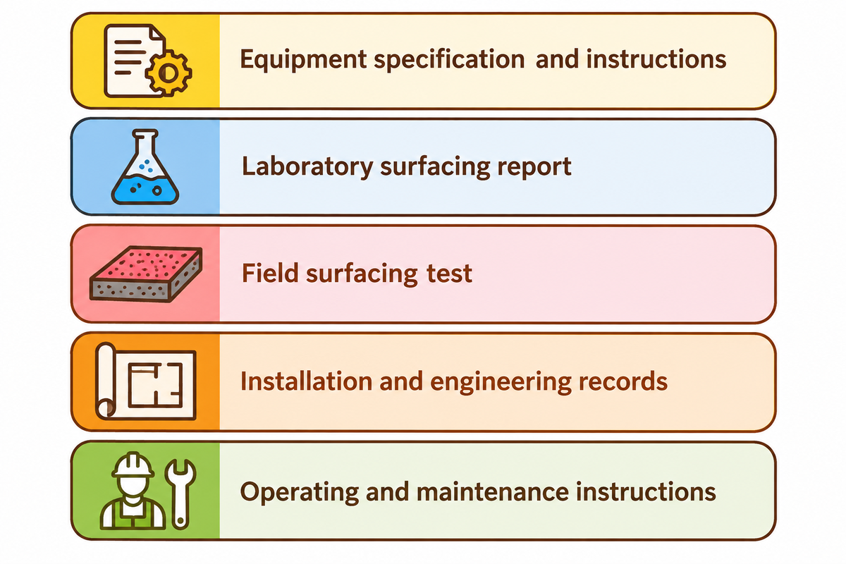 Equipment, lab, field, installation and operating records answer different questions (ASTM public scopes).