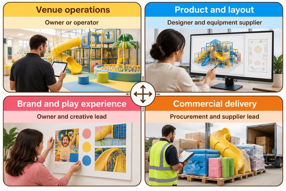 Four workstreams connect venue operations, product and layout, brand experience and commercial delivery.