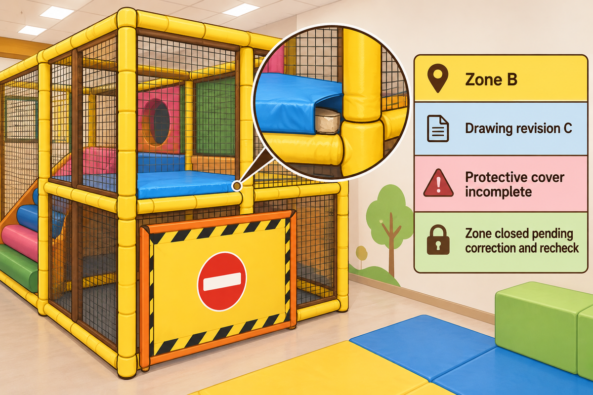 A filled handover issue record identifies zone, drawing revision, incomplete cover and closure pending recheck